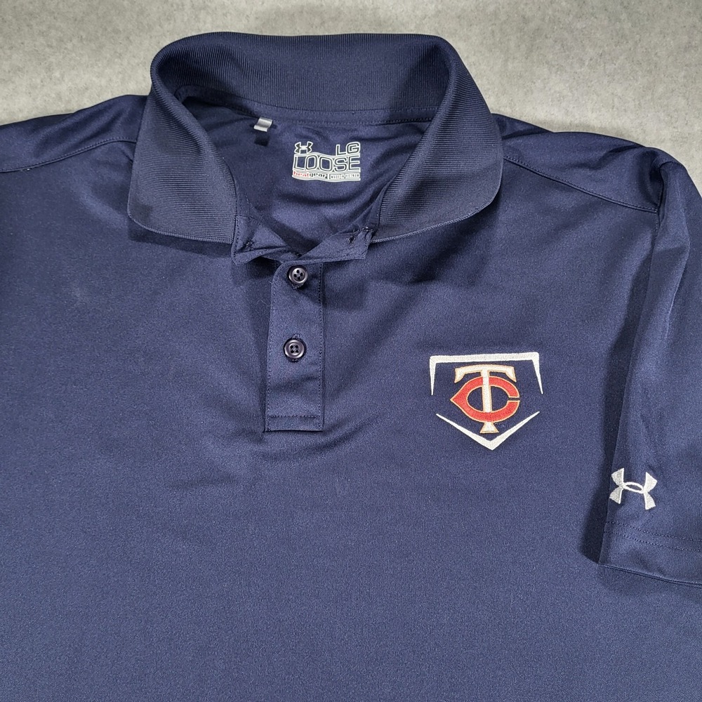 Minnesota Twins Short Sleeve Polo Under Armour HeatGear Mens Large Loose Blue